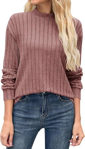 WNEEDU 2025 Women's Lightweight Mock Turtleneck Tunic Tops Long Sleeve Shirts - Comfortable Trendy Casual Shirts in Kuwait