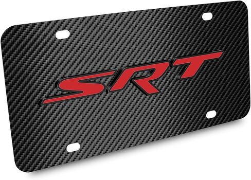 for Dodge Jeep SRT in Red 3D Logo Black Carbon Fiber Patten Steel License Plate for Decorative in Saudi Arabia