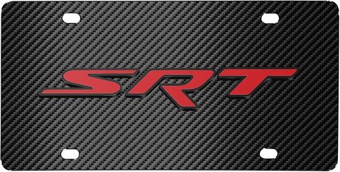 for Dodge Jeep SRT in Red 3D Logo Black Carbon Fiber Patten Steel License Plate for Decorative in Saudi Arabia