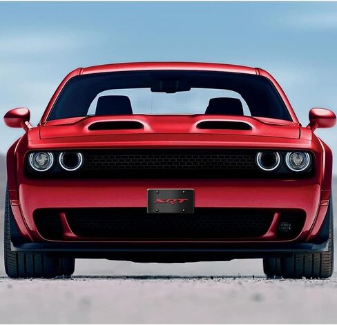 for Dodge Jeep SRT in Red 3D Logo Black Carbon Fiber Patten Steel License Plate for Decorative in Saudi Arabia