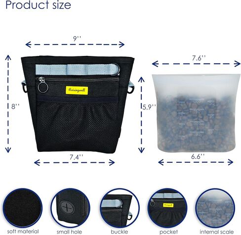 Dog Treat Pouch with Silicone Snack Bag，2Cup Silicone Treat Pouch Training Clicker,Stronger Magnetic Closure Dog Treat Fanny Pack for Training （Black） in Kuwait