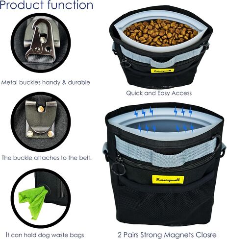 Dog Treat Pouch with Silicone Snack Bag，2Cup Silicone Treat Pouch Training Clicker,Stronger Magnetic Closure Dog Treat Fanny Pack for Training （Black） in Kuwait