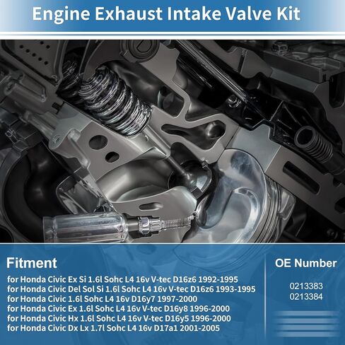 16pcs Engine Intake and Exhaust Valve Kit with Valve Seals for Honda Civic Del Sol 1.6L 1.7L 1992-2005 SOHC D16Z6 D17A1 A2 A6 in Saudi Arabia