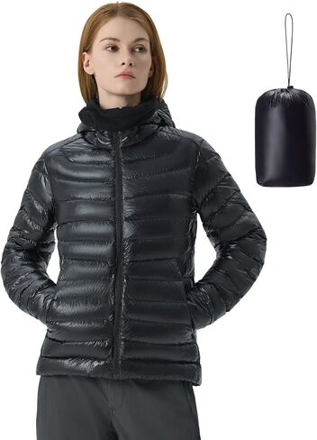 سترة Fitouch Skyline Puff Hoody النسائية القابلة للتعبئة من ريش الإوز، 700+ PF معطف طبقة أساسية منتفخة خفيف الوزن للغاية in Kuwait