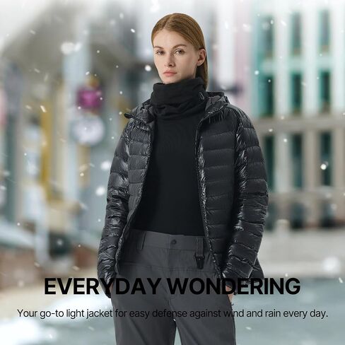 سترة Fitouch Skyline Puff Hoody النسائية القابلة للتعبئة من ريش الإوز، 700+ PF معطف طبقة أساسية منتفخة خفيف الوزن للغاية in Kuwait