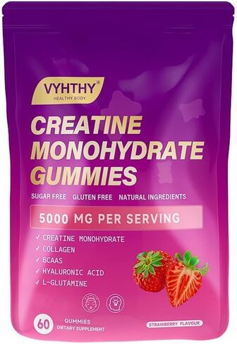 Creatine Monohydrate Gummies Complex for Men & Women Advanced Formula, L-Taurine + Vitamin B12 for Muscle Strength, Muscle Builder, Energy Boost, Pre-Workout Supplement-Strawberry (60 Gummies) in Kuwait
