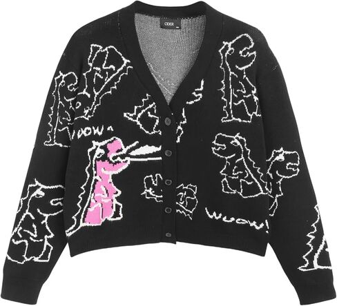 CIDER Women’s Dinosaur Cardigan Graphic Streetwear Cute Patterned Preppy Sweater in Saudi Arabia