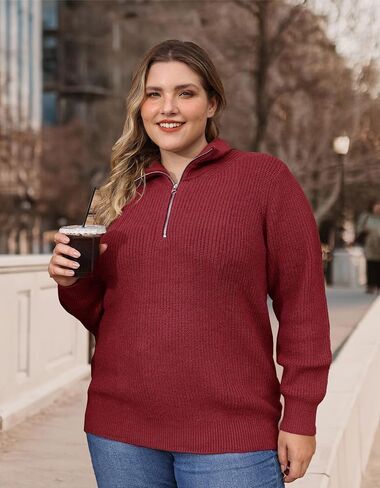 TIYOMI Women Plus Size Tops Long Sleeves Mock Neck Sweaters Knit Pullover Sweater Adjustable Zipper Fall Autumn Winter Shirt in Saudi Arabia