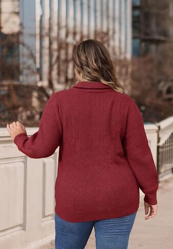 TIYOMI Women Plus Size Tops Long Sleeves Mock Neck Sweaters Knit Pullover Sweater Adjustable Zipper Fall Autumn Winter Shirt in Saudi Arabia