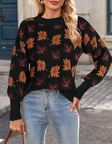 Chvity Women's Fall Leaf Trendy Jacquard Sweater Casual Knitted Soft Cozy Pullover Sweaters in Saudi Arabia