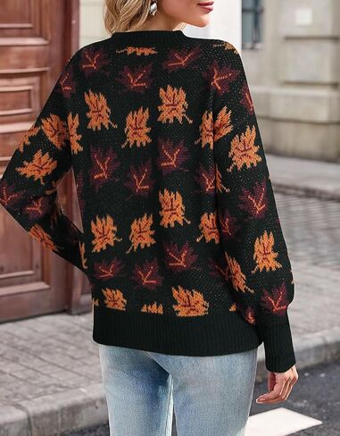 Chvity Women's Fall Leaf Trendy Jacquard Sweater Casual Knitted Soft Cozy Pullover Sweaters in Saudi Arabia