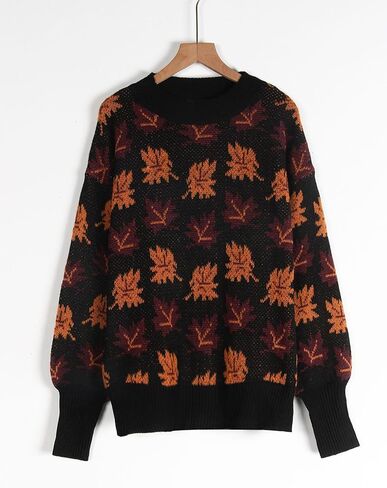Chvity Women's Fall Leaf Trendy Jacquard Sweater Casual Knitted Soft Cozy Pullover Sweaters in Saudi Arabia