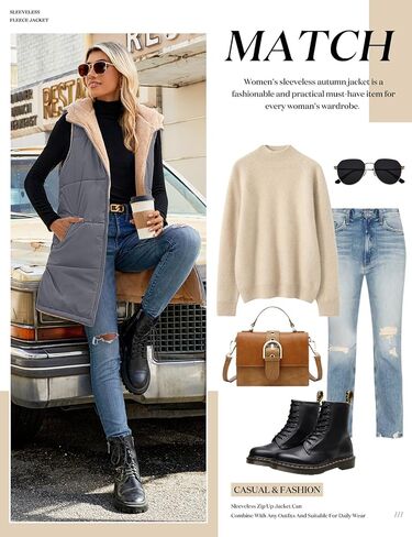 Womens Fall Reversible Vests Sleeveless Fleece Hoodie Jacket Zip Up Winter Warm Hooded Long Coat Outerwear with Pockets in Kuwait