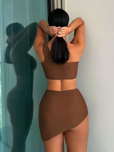 3 Piece Bikini Sets for Women One Shoulder Swimsuits Tummy Control High Waisted with Cover Up Skirt in Saudi Arabia