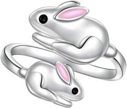 Double Bunny Ring, Adjustable Open Rings Cute Animal Wrap Design Jewelry Gifts for Bunny Lovers in Saudi Arabia