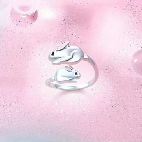 Double Bunny Ring, Adjustable Open Rings Cute Animal Wrap Design Jewelry Gifts for Bunny Lovers in Saudi Arabia