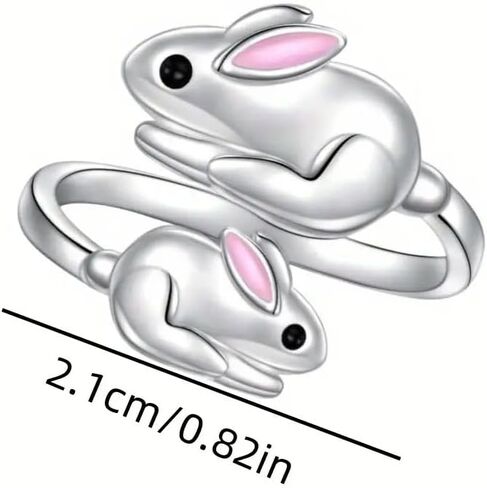 Double Bunny Ring, Adjustable Open Rings Cute Animal Wrap Design Jewelry Gifts for Bunny Lovers in Saudi Arabia