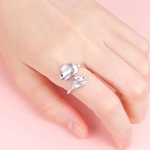 Double Bunny Ring, Adjustable Open Rings Cute Animal Wrap Design Jewelry Gifts for Bunny Lovers in Saudi Arabia