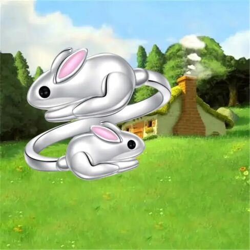 Double Bunny Ring, Adjustable Open Rings Cute Animal Wrap Design Jewelry Gifts for Bunny Lovers in Saudi Arabia