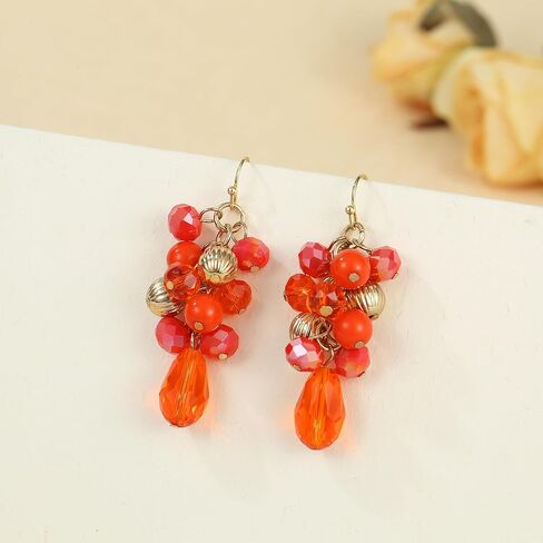Colorful Lightweight Dainty Cluster Dangle Earrings for Women Trendy Statement Elegant Sparkly Drop Earrings Boho Fancy Teardrop Long Dangly Earrings for Women Wedding Bride Earrings Jewelry Gift in Saudi Arabia
