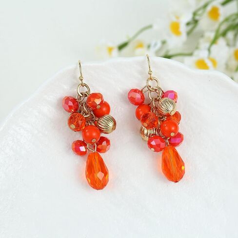 Colorful Lightweight Dainty Cluster Dangle Earrings for Women Trendy Statement Elegant Sparkly Drop Earrings Boho Fancy Teardrop Long Dangly Earrings for Women Wedding Bride Earrings Jewelry Gift in Saudi Arabia