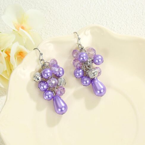 Colorful Lightweight Dainty Cluster Dangle Earrings for Women Trendy Statement Elegant Sparkly Drop Earrings Boho Fancy Teardrop Long Dangly Earrings for Women Wedding Bride Earrings Jewelry Gift in Saudi Arabia