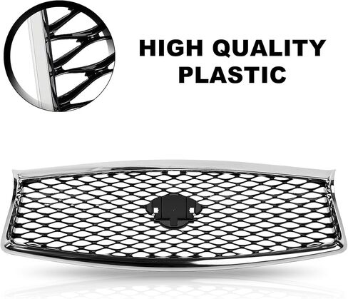PartsFlow Front Bumper Upper Grill For 2018-2023 Infiniti Q50 Sedan Black With Chrome Trim Grille W/o Camera W/o Sensor Holes IN1200137 in Saudi Arabia