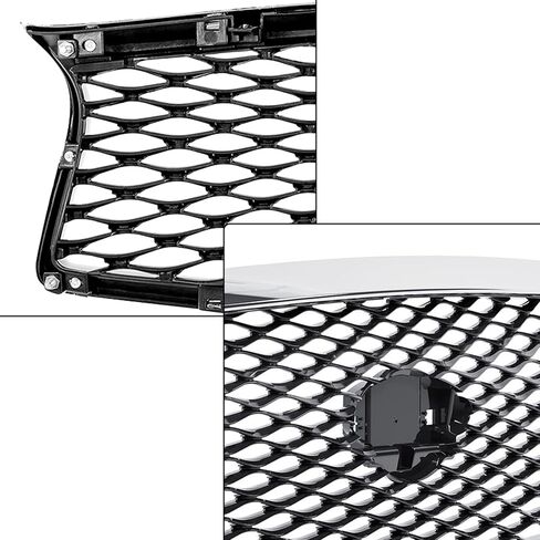 PartsFlow Front Bumper Upper Grill For 2018-2023 Infiniti Q50 Sedan Black With Chrome Trim Grille W/o Camera W/o Sensor Holes IN1200137 in Saudi Arabia