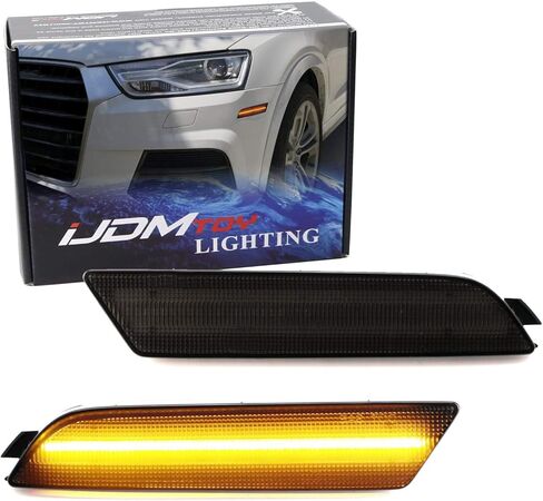 iJDMTOY عدسة مدخنة كهرمانية كاملة LED مجموعة إضاءة جانبية متوافقة مع 2015-2018 Audi Q3، مدعومة بـ 40-SMD LED، استبدل مصابيح العلامات الجانبية الأمامية OEM in Saudi Arabia