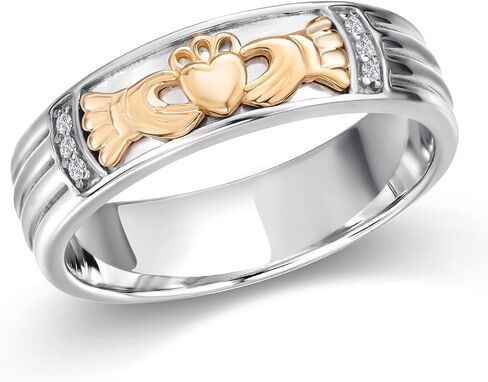 Gem Stone King 925 Silver and 10K Yellow Gold White Lab Grown Diamond Irish Claddagh Ring | Friendship Love Marriage Celtic Lucky Jewelry Birthday Promise Ring | Available in Sizes 7 to 13 in Saudi Arabia