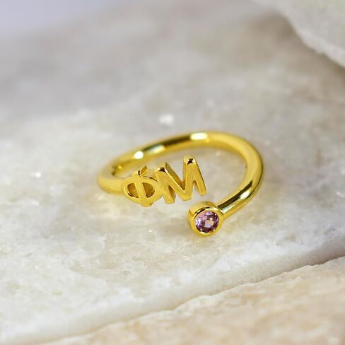 Sorority Shop Alpha Sigma Tau Ring- 18k Gold-Plated Wraparound Ring with Green Gemstone and Alpha Sigma Tau Greek Letters, Sorority Jewelry Gift in Saudi Arabia