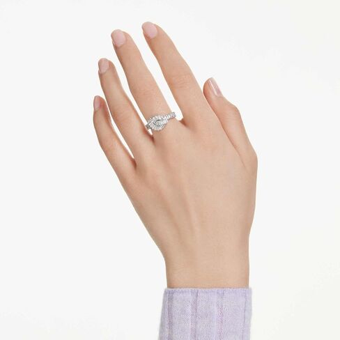 Swarovski Matrix ring, Baguette cut, Knot, White, Rhodium plated in Saudi Arabia