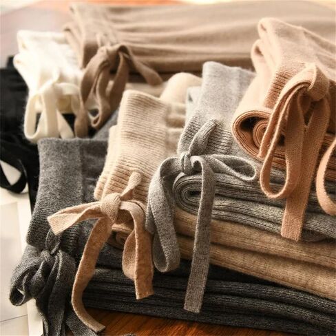 Women's Cashmere Wide Leg Pants Winter Basic Soft Warm Casual Trousers 100% Merino Wool Knitwear Pants in Saudi Arabia