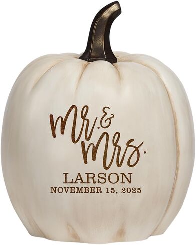 Let's Make Memories Personalized Light-Up Wedding Pumpkin - for Newlyweds, for Couples, for Anniversary - Fall Wedding Decor Centerpiece - Laser-Engraved Resin - Festive Romance - Cream - X-Large in Saudi Arabia