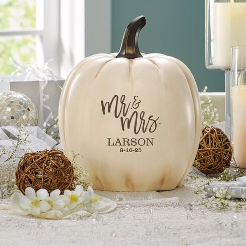 Let's Make Memories Personalized Light-Up Wedding Pumpkin - for Newlyweds, for Couples, for Anniversary - Fall Wedding Decor Centerpiece - Laser-Engraved Resin - Festive Romance - Cream - X-Large in Saudi Arabia