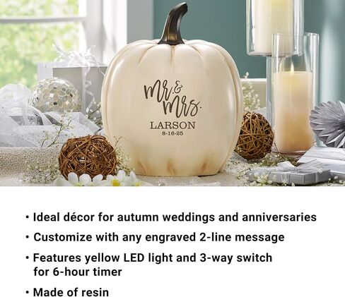 Let's Make Memories Personalized Light-Up Wedding Pumpkin - for Newlyweds, for Couples, for Anniversary - Fall Wedding Decor Centerpiece - Laser-Engraved Resin - Festive Romance - Cream - X-Large in Saudi Arabia