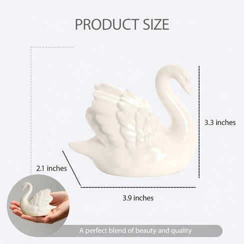 Ceramic Swan Figurine - Modern Minimalist Porcelain Statue Art Decor, Knick Knacks Home Decor for Living Room, Office, Desk, Shelf Decoration (White) in Kuwait