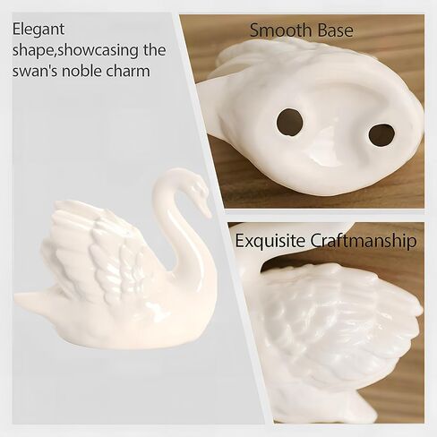 Ceramic Swan Figurine - Modern Minimalist Porcelain Statue Art Decor, Knick Knacks Home Decor for Living Room, Office, Desk, Shelf Decoration (White) in Kuwait