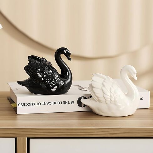 Ceramic Swan Figurine - Modern Minimalist Porcelain Statue Art Decor, Knick Knacks Home Decor for Living Room, Office, Desk, Shelf Decoration (White) in Kuwait