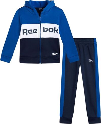 Reebok Baby Toddler Boys' Sweatsuit Set - 2 Piece Full Zip Up Fleece Hoodie Jogger Pants Set Playwear Lounge Wear (12M-7), Size 4T, Light Grey in Saudi Arabia