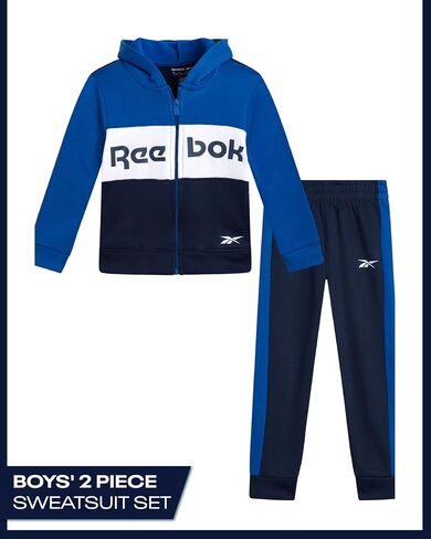Reebok Baby Toddler Boys' Sweatsuit Set - 2 Piece Full Zip Up Fleece Hoodie Jogger Pants Set Playwear Lounge Wear (12M-7), Size 4T, Light Grey in Saudi Arabia