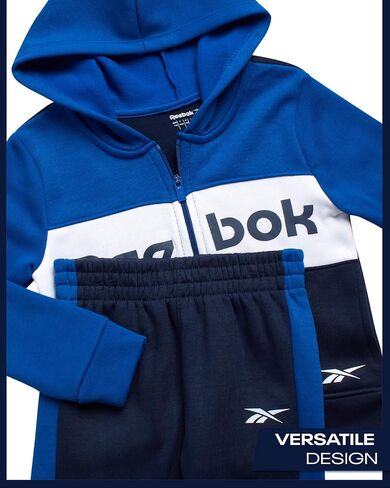 Reebok Baby Toddler Boys' Sweatsuit Set - 2 Piece Full Zip Up Fleece Hoodie Jogger Pants Set Playwear Lounge Wear (12M-7), Size 4T, Light Grey in Saudi Arabia