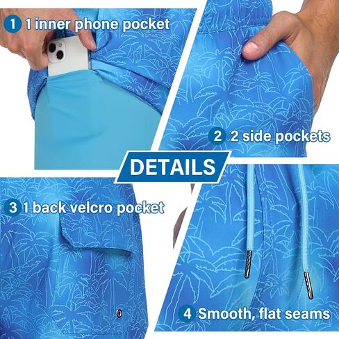 Mens Swim Trunks Swimsuits Board Beach Shorts with Compression Liner Quick Dry 7'' Inseam Board Trunks 1 Pack Swimwear in Saudi Arabia