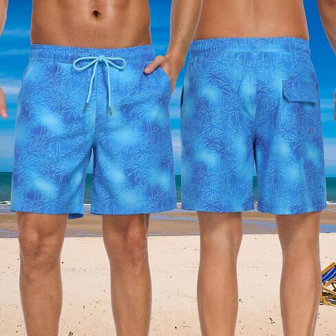 Mens Swim Trunks Swimsuits Board Beach Shorts with Compression Liner Quick Dry 7'' Inseam Board Trunks 1 Pack Swimwear in Saudi Arabia