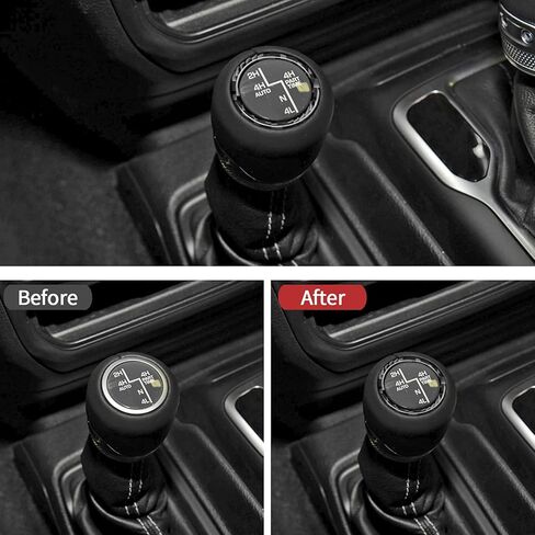 RUIANTE متوافق مع ألياف الكربون 4WD Gear Shifter الديكور الدائري الملصق الملحقات الداخلية لسيارة Jeep Wrangler JL JLU 4XE Rubicon Gladiator JT 2018 2019 2020 2021 2022 2023 2024 (قطعة واحدة باللون الأحمر) in Kuwait