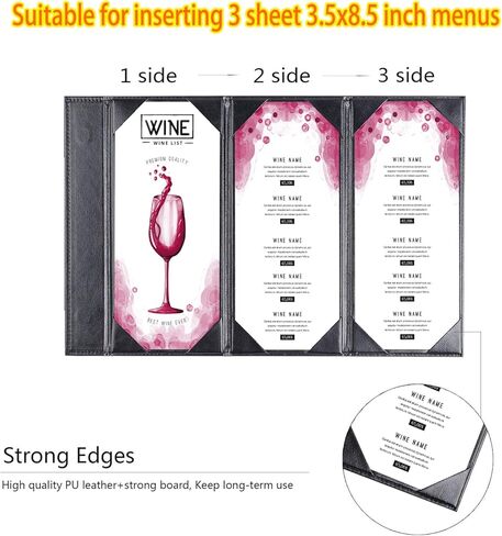 3 حزم حامل القائمة يغطي القائمة مطعم 4.25 × 11 بوصة حامل غطاء القائمة الجلدية 4.25 × 11 بوصة 3 وجهات النظر in Kuwait