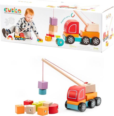 Wooden Crane Truck – Magnetic Construction Vehicle Playset for Toddlers Ages 18 Months+ – Montessori Toy for Fine Motor Skills, Creativity, and Imaginative Play in Saudi Arabia