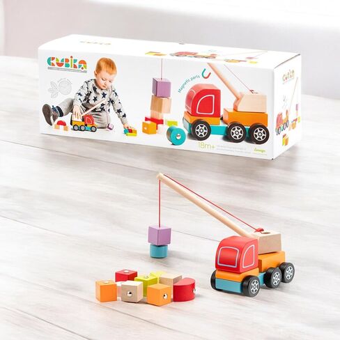 Wooden Crane Truck – Magnetic Construction Vehicle Playset for Toddlers Ages 18 Months+ – Montessori Toy for Fine Motor Skills, Creativity, and Imaginative Play in Saudi Arabia