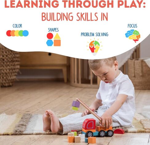 Wooden Crane Truck – Magnetic Construction Vehicle Playset for Toddlers Ages 18 Months+ – Montessori Toy for Fine Motor Skills, Creativity, and Imaginative Play in Saudi Arabia