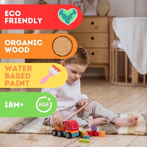 Wooden Crane Truck – Magnetic Construction Vehicle Playset for Toddlers Ages 18 Months+ – Montessori Toy for Fine Motor Skills, Creativity, and Imaginative Play in Saudi Arabia